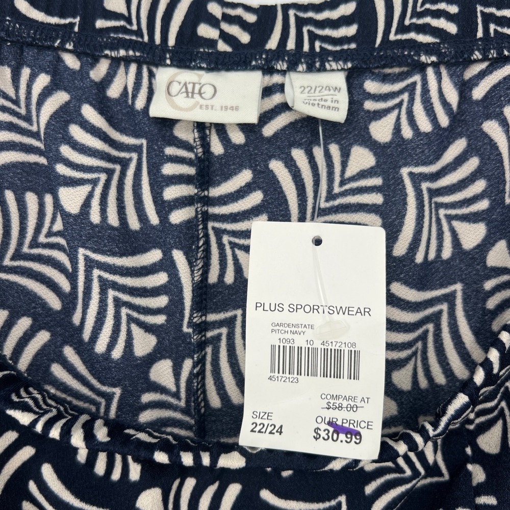Cato Pull On Pants Women 22/24W Navy Cream Geometric Wide Leg Casual Boho - Picture 3 of 5